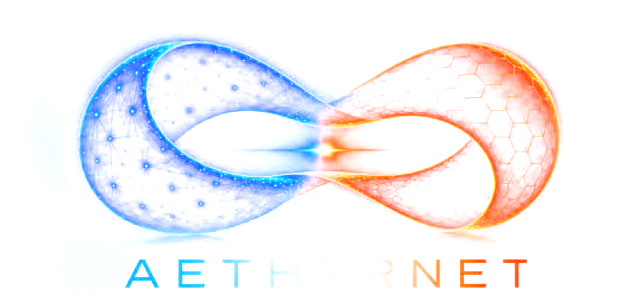 Aethyrnet: blue-and-orange Möbius mark and wordmark
